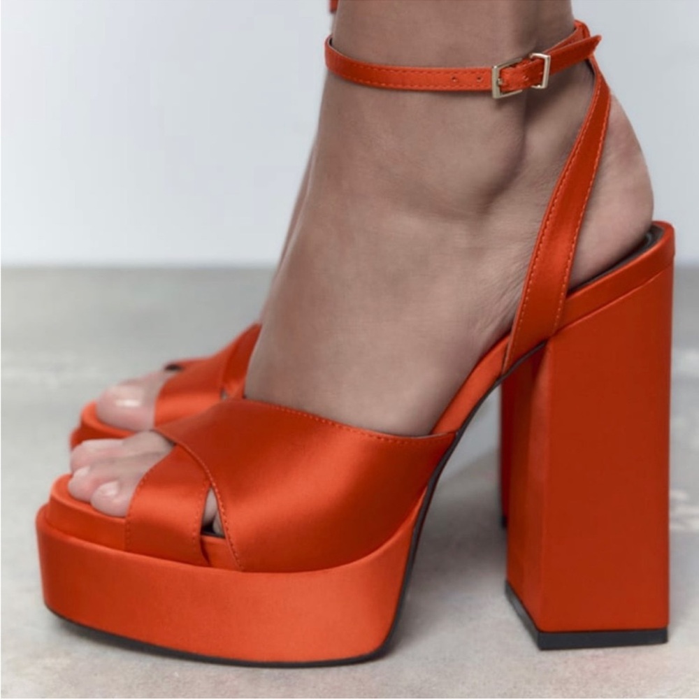 Zara Orange Block Heel Sandals